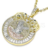 Oro Laminado Religious Pendant, Gold Filled Style Centenario Coin and Angel Design, with White and Black Crystal, Polished, Tricolor, 05.380.0030.2