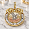 Oro Laminado Religious Pendant, Gold Filled Style Centenario Coin and Angel Design, with White and Black Crystal, Polished, Tricolor, 05.380.0030.2