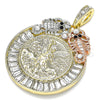 Oro Laminado Religious Pendant, Gold Filled Style Centenario Coin and Angel Design, with White and Black Crystal, Polished, Tricolor, 05.380.0031