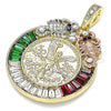 Oro Laminado Religious Pendant, Gold Filled Style Centenario Coin and Angel Design, with Multicolor Crystal, Polished, Tricolor, 05.380.0031.1
