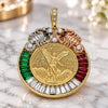 Oro Laminado Religious Pendant, Gold Filled Style Centenario Coin and Angel Design, with Multicolor Crystal, Polished, Tricolor, 05.380.0031.1