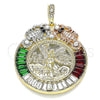 Oro Laminado Religious Pendant, Gold Filled Style Centenario Coin and Angel Design, with Multicolor Crystal, Polished, Tricolor, 05.380.0031.1