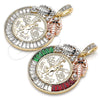 Oro Laminado Religious Pendant, Gold Filled Style Centenario Coin and Angel Design, with Multicolor Crystal, Polished, Tricolor, 05.380.0031.1