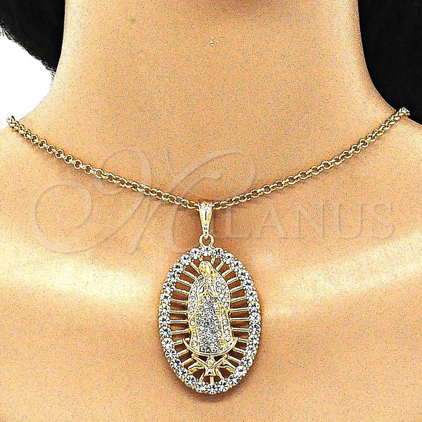 Gold Filled Pendant — Religious Pendant Guadalupe Design with White Crystal Polished — alternate product view — SKU 140232 | Oro Laminado dije — Religious Pendant Guadalupe diseño with cristal blanco pulido — SKU 140232