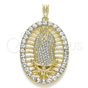 Gold Filled Pendant — Religious Pendant Guadalupe Design with White Crystal Polished — main product view — SKU 140232 | Oro Laminado dije — Religious Pendant Guadalupe diseño with cristal blanco pulido — SKU 140232