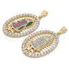 Oro Laminado Religious Pendant, Gold Filled Style Guadalupe Design, with White Crystal, Polished, Golden Finish, 05.380.0032