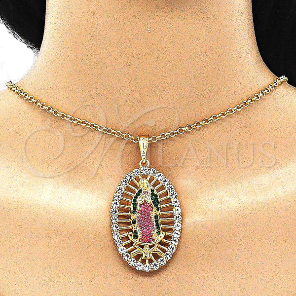Gold Filled Pendant — Religious Pendant Guadalupe Design with Multicolor Crystal Polished — alternate product view — SKU 140233 | Oro Laminado dije — Religious Pendant Guadalupe diseño with Multicolor cristal pulido — SKU 140233
