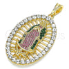 Oro Laminado Religious Pendant, Gold Filled Style Guadalupe Design, with Multicolor Crystal, Polished, Golden Finish, 05.380.0032.1