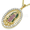 Oro Laminado Religious Pendant, Gold Filled Style Guadalupe Design, with Multicolor Crystal, Polished, Golden Finish, 05.380.0032.1