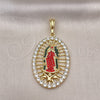 Oro Laminado Religious Pendant, Gold Filled Style Guadalupe Design, with Multicolor Crystal, Polished, Golden Finish, 05.380.0032.1