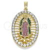 Oro Laminado Religious Pendant, Gold Filled Style Guadalupe Design, with Multicolor Crystal, Polished, Golden Finish, 05.380.0032.1