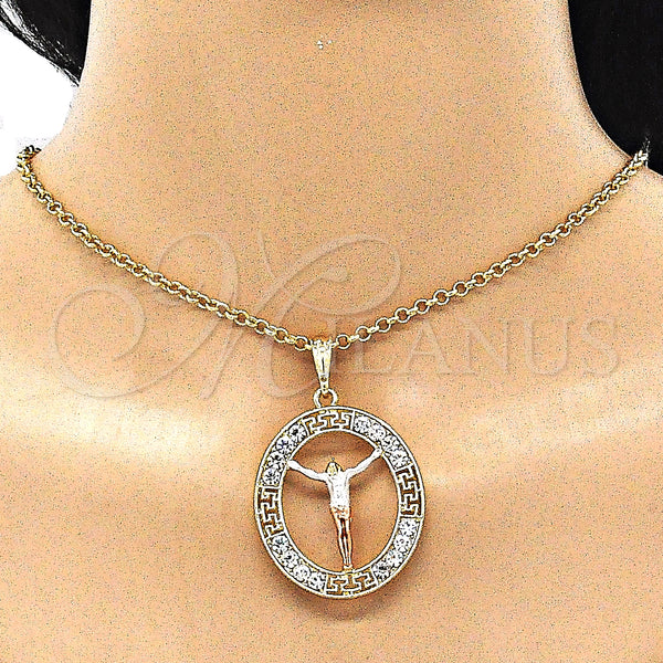 Gold Filled Pendant — Religious Pendant Jesus and Greek Key Design with — alternate product view — SKU 140236 | Oro Laminado dije — Religious Pendant Jesus and Greek Key diseño with — SKU 140236
