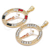 Oro Laminado Religious Pendant, Gold Filled Style Jesus and Greek Key Design, with White Crystal, Polished, Tricolor, 05.380.0034