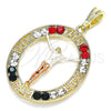 Oro Laminado Religious Pendant, Gold Filled Style Jesus and Greek Key Design, with Multicolor Crystal, Polished, Tricolor, 05.380.0034.1