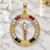 Oro Laminado Religious Pendant, Gold Filled Style Jesus and Greek Key Design, with Multicolor Crystal, Polished, Tricolor, 05.380.0034.1
