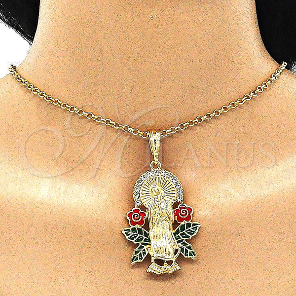 Gold Filled Pendant — Religious Pendant Guadalupe and Flower Design with White — alternate product view — SKU 140242 | Oro Laminado dije — Religious Pendant Guadalupe and flor diseño with blanco — SKU 140242