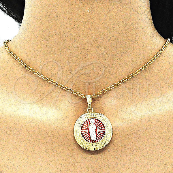 Gold Filled Pendant — Religious Pendant San Judas and Greek Key Design — alternate product view — SKU 140243 | Oro Laminado dije — Religious Pendant San Judas and Greek Key diseño — SKU 140243