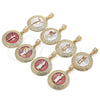 Oro Laminado Religious Pendant, Gold Filled Style San Judas and Greek Key Design, Polished, Tricolor, 05.380.0038