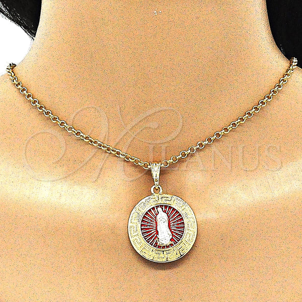 Gold Filled Pendant — Religious Pendant Guadalupe and Greek Key Design Polished — alternate product view — SKU 140244 | Oro Laminado dije — Religious Pendant Guadalupe and Greek Key diseño pulido — SKU 140244