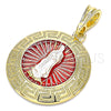 Oro Laminado Religious Pendant, Gold Filled Style Guadalupe and Greek Key Design, Polished, Tricolor, 05.380.0039