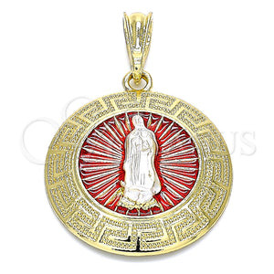 Gold Filled Pendant — Religious Pendant Guadalupe and Greek Key Design Polished — main product view — SKU 140244 | Oro Laminado dije — Religious Pendant Guadalupe and Greek Key diseño pulido — SKU 140244