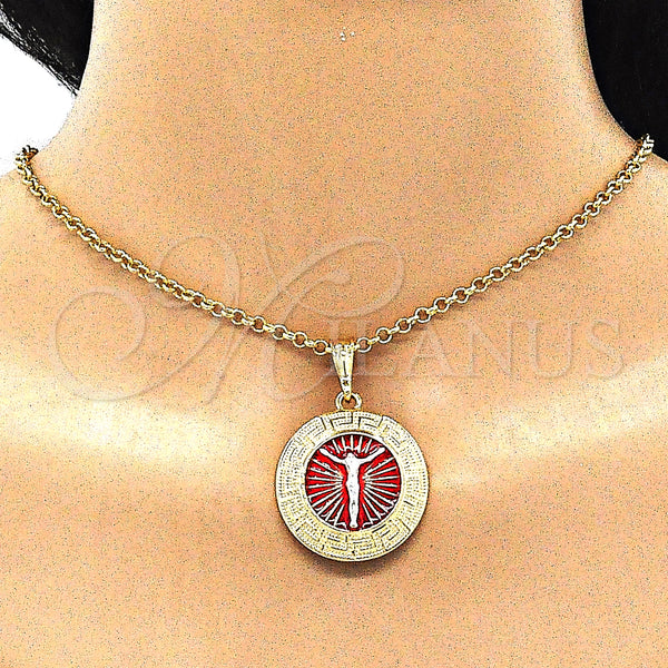 Gold Filled Pendant — Religious Pendant Jesus and Greek Key Design Polished — alternate product view — SKU 140245 | Oro Laminado dije — Religious Pendant Jesus and Greek Key diseño pulido — SKU 140245