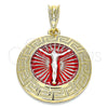 Oro Laminado Religious Pendant, Gold Filled Style Jesus and Greek Key Design, Polished, Tricolor, 05.380.0040