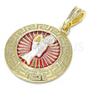 Oro Laminado Religious Pendant, Gold Filled Style Santa Muerte and Greek Key Design, Polished, Tricolor, 05.380.0041