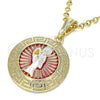 Oro Laminado Religious Pendant, Gold Filled Style Santa Muerte and Greek Key Design, Polished, Tricolor, 05.380.0041