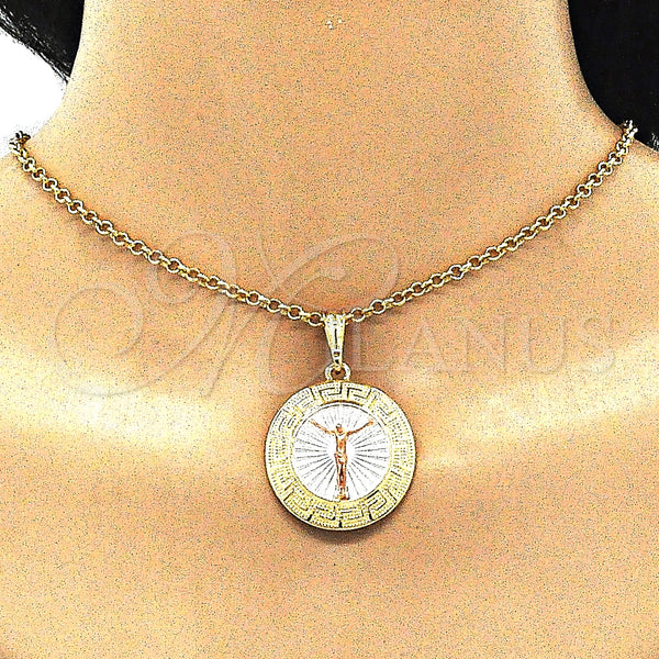 Gold Filled Pendant — Religious Pendant Jesus and Greek Key Design Polished — alternate product view — SKU 140247 | Oro Laminado dije — Religious Pendant Jesus and Greek Key diseño pulido — SKU 140247