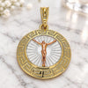 Oro Laminado Religious Pendant, Gold Filled Style Jesus and Greek Key Design, Polished, Tricolor, 05.380.0040.1