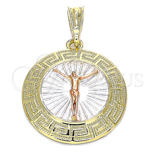 Gold Filled Pendant — Religious Pendant Jesus and Greek Key Design Polished — main product view — SKU 140247 | Oro Laminado dije — Religious Pendant Jesus and Greek Key diseño pulido — SKU 140247