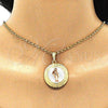 Oro Laminado Religious Pendant, Gold Filled Style Santa Muerte and Greek Key Design, Polished, Tricolor, 05.380.0041.1