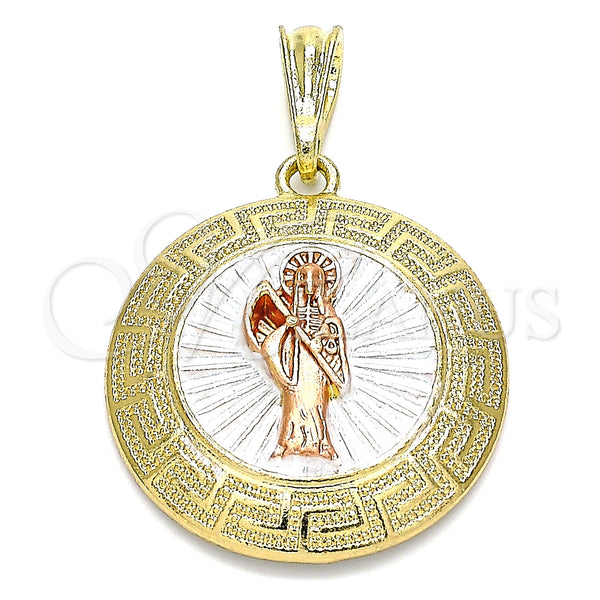 Gold Filled Pendant — Religious Pendant Santa Muerte and Greek Key Design — main product view — SKU 140249 | Oro Laminado dije — Religious Pendant Santa Muerte and Greek Key diseño — SKU 140249