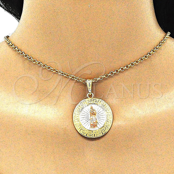 Gold Filled Pendant — Religious Pendant Guadalupe and Greek Key Design Polished — alternate product view — SKU 140250 | Oro Laminado dije — Religious Pendant Guadalupe and Greek Key diseño pulido — SKU 140250