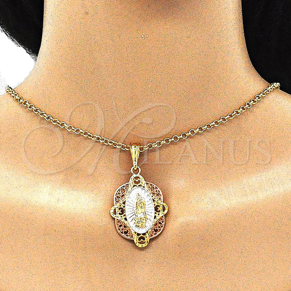 Gold Filled Pendant — Religious Pendant Guadalupe Design Polished Tricolor 05. — alternate product view — SKU 140251 | Oro Laminado dije — Religious Pendant Guadalupe diseño pulido Tricolor 05. — SKU 140251