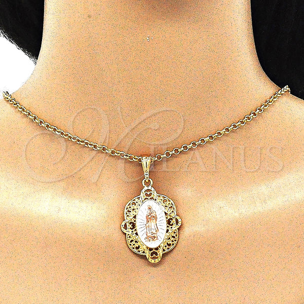 Gold Filled Pendant — Religious Pendant Guadalupe Design Polished Tricolor 05. — alternate product view — SKU 140253 | Oro Laminado dije — Religious Pendant Guadalupe diseño pulido Tricolor 05. — SKU 140253