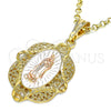 Oro Laminado Religious Pendant, Gold Filled Style Guadalupe Design, Polished, Tricolor, 05.380.0046.1