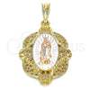 Oro Laminado Religious Pendant, Gold Filled Style Guadalupe Design, Polished, Tricolor, 05.380.0046.1