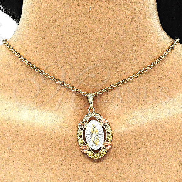 Gold Filled Pendant — Religious Pendant Guadalupe Design Polished Tricolor 05. — alternate product view — SKU 140255 | Oro Laminado dije — Religious Pendant Guadalupe diseño pulido Tricolor 05. — SKU 140255