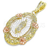 Oro Laminado Religious Pendant, Gold Filled Style Guadalupe Design, Polished, Tricolor, 05.380.0042