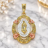 Oro Laminado Religious Pendant, Gold Filled Style Guadalupe Design, Polished, Tricolor, 05.380.0042