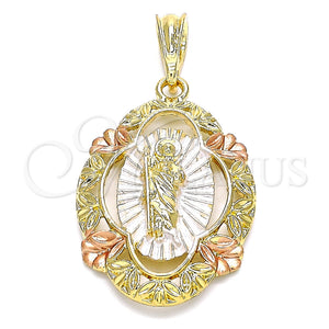 Gold Filled Pendant — Religious Pendant San Judas Design Polished Tricolor 05. — main product view — SKU 140256 | Oro Laminado dije — Religious Pendant San Judas diseño pulido Tricolor 05. — SKU 140256