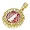 Oro Laminado Religious Pendant, Gold Filled Style Guadalupe Design, Polished, Tricolor, 05.380.0044