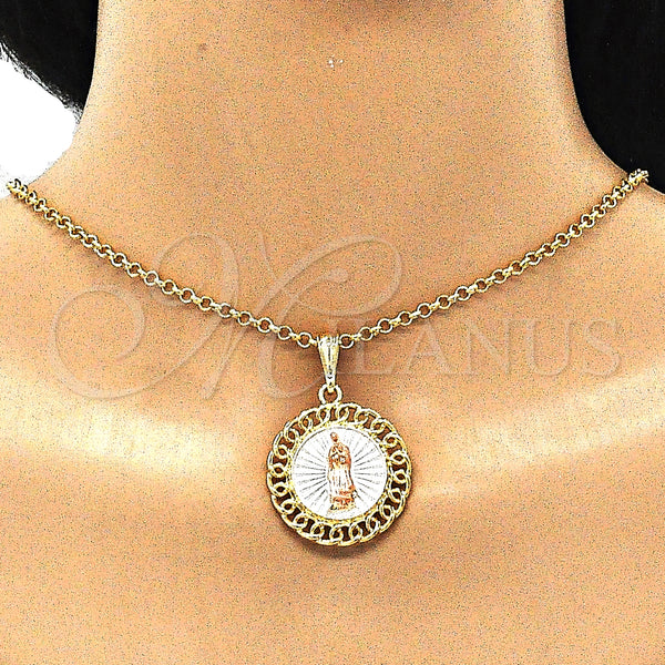 Gold Filled Pendant — Religious Pendant Guadalupe Design Polished Tricolor 05. — alternate product view — SKU 140258 | Oro Laminado dije — Religious Pendant Guadalupe diseño pulido Tricolor 05. — SKU 140258
