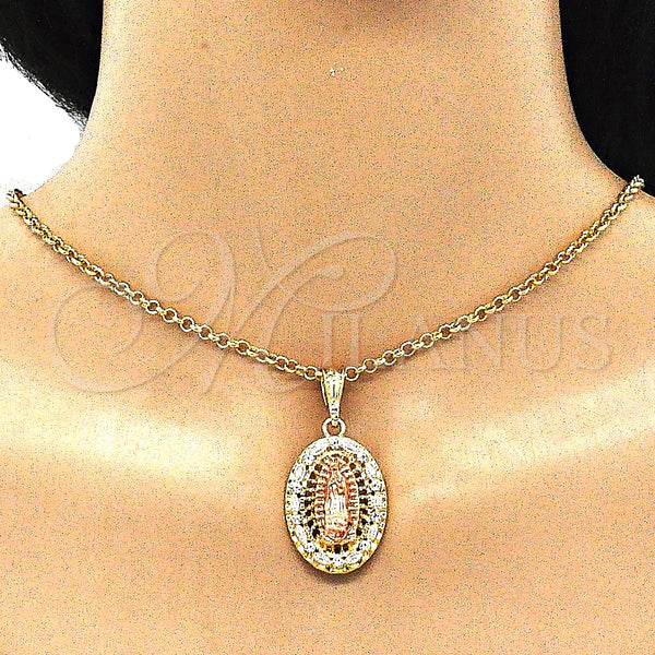 Gold Filled Pendant — Religious Pendant Guadalupe Design with White Crystal Polished — alternate product view — SKU 140259 | Oro Laminado dije — Religious Pendant Guadalupe diseño with cristal blanco pulido — SKU 140259