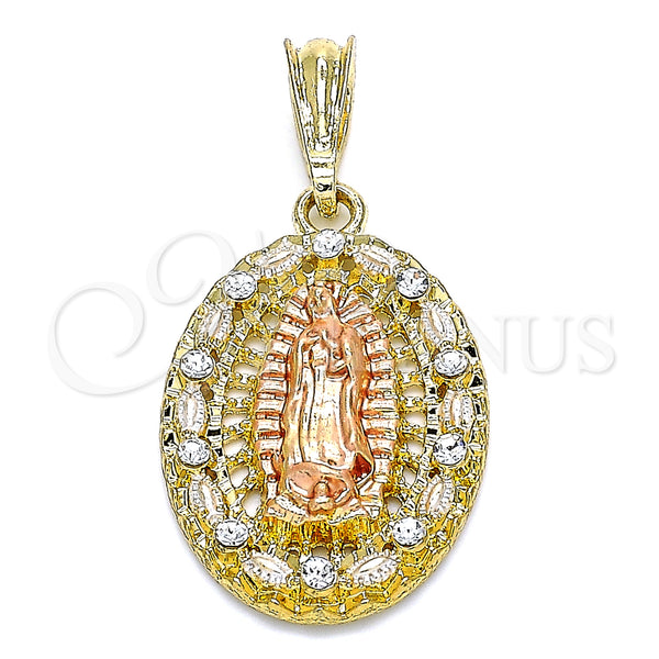 Gold Filled Pendant — Religious Pendant Guadalupe Design with White Crystal Polished — main product view — SKU 140259 | Oro Laminado dije — Religious Pendant Guadalupe diseño with cristal blanco pulido — SKU 140259