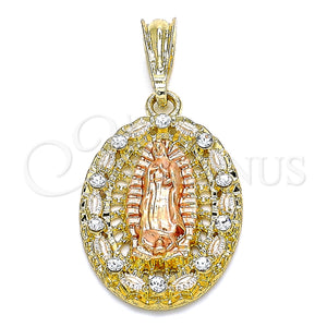 Gold Filled Pendant — Religious Pendant Guadalupe Design with White Crystal Polished — main product view — SKU 140259 | Oro Laminado dije — Religious Pendant Guadalupe diseño with cristal blanco pulido — SKU 140259