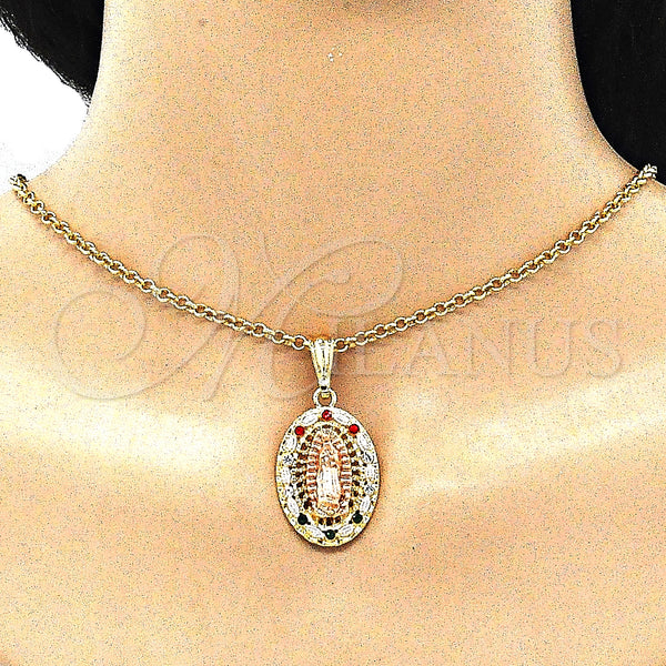 Gold Filled Pendant — Religious Pendant Guadalupe Design with Multicolor Crystal Polished — alternate product view — SKU 140260 | Oro Laminado dije — Religious Pendant Guadalupe diseño with Multicolor cristal pulido — SKU 140260