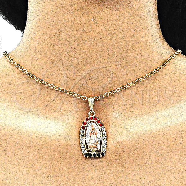 Gold Filled Pendant — Religious Pendant Guadalupe Design with Multicolor Crystal Polished — alternate product view — SKU 140262 | Oro Laminado dije — Religious Pendant Guadalupe diseño with Multicolor cristal pulido — SKU 140262